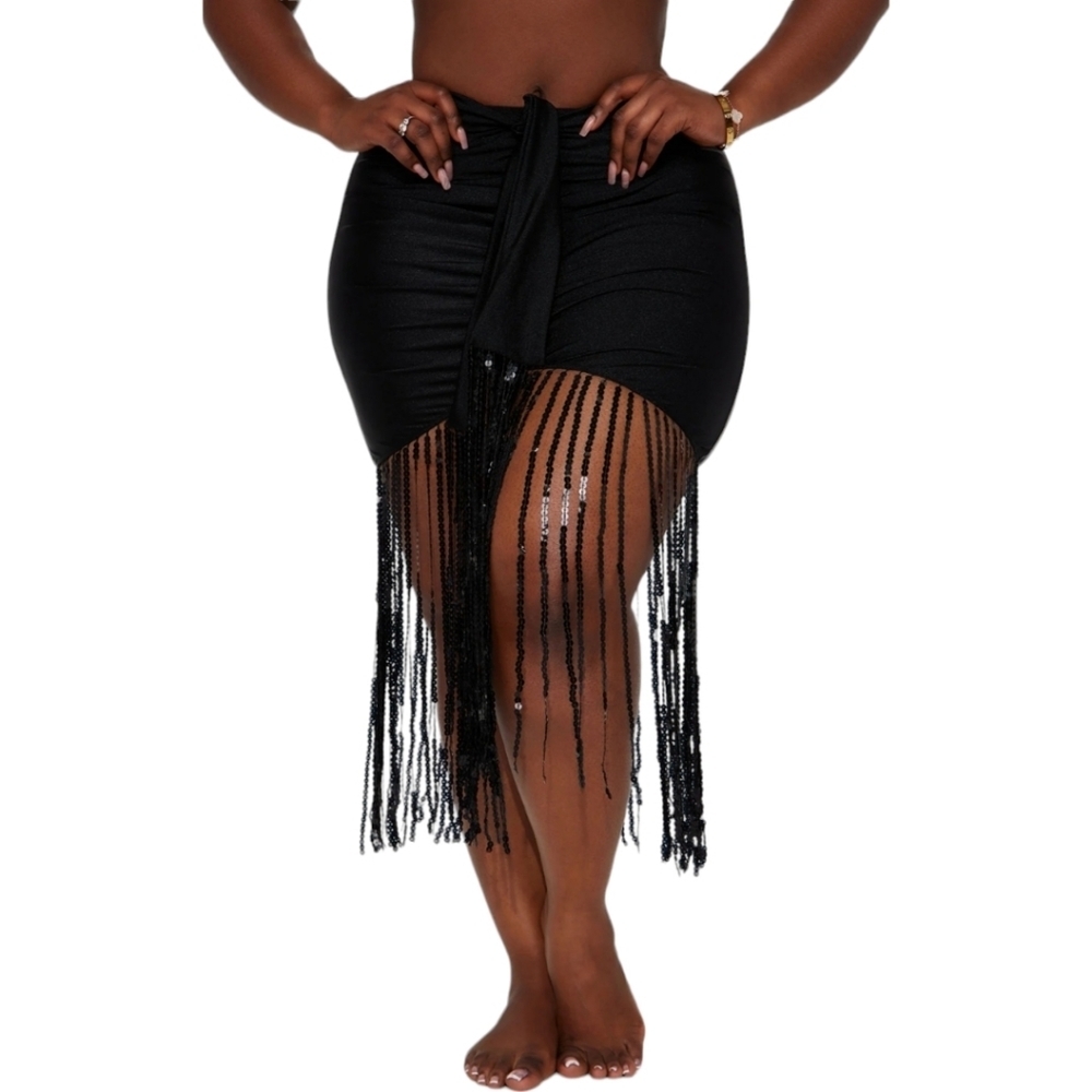 Black Fringe Cover Up Skirt Fashion Nova